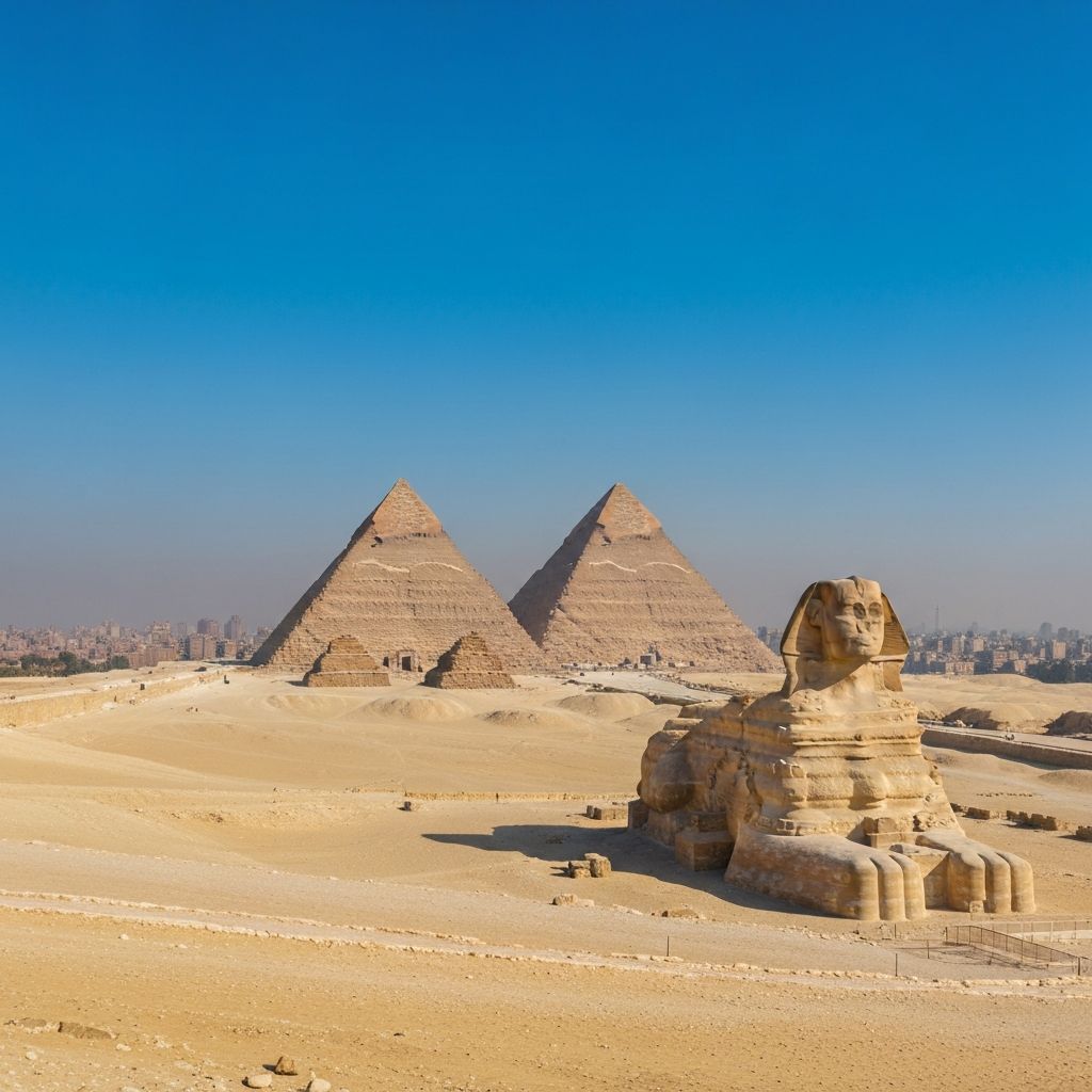 Traveler overlooking the pyramids at golden hour